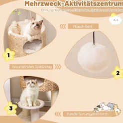 Kratzbaum mit Katzenhöhle 104 cm hoch Katzenbaum mit Sitzstange & Plattform Beige+Natur