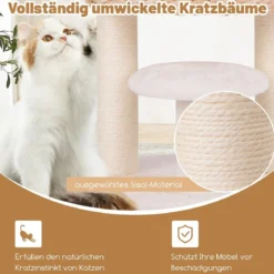 Kratzbaum mit Katzenhöhle 104 cm hoch Katzenbaum mit Sitzstange & Plattform Beige+Natur