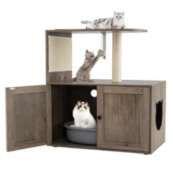 Kratzbaum mit Katzenklo Schrank Katzenschrank für Katzentoilette Katzenbaum 80 x 45 x 87,5 cm Grau