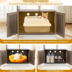 Kratzbaum mit Katzenklo Schrank Katzenschrank für Katzentoilette Katzenbaum 80 x 45 x 87,5 cm Grau