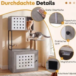 Kratzbaum mit Katzenklo-Schrank 117,5 cm Mehrstöckiger Katzenbaum Katzenkratzbaum mit Futterstation