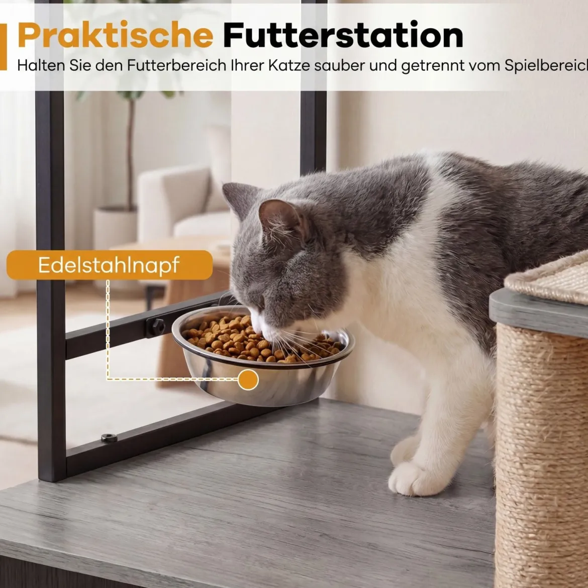 Kratzbaum mit Katzenklo-Schrank 117,5 cm Mehrstöckiger Katzenbaum Katzenkratzbaum mit Futterstation