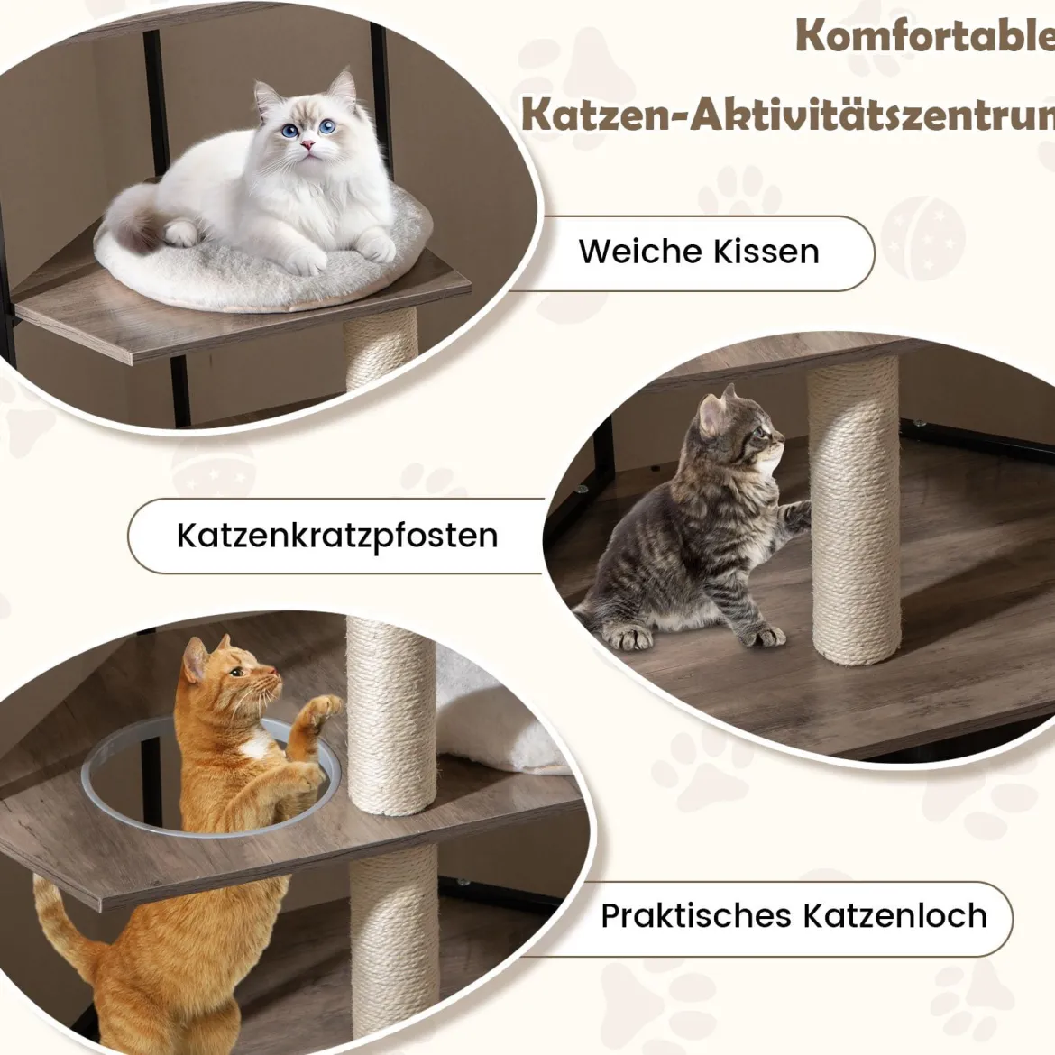 Kratzbaum mit Katzenklo Schrank & Katzenloch & Matten Katzenschrank für Katzentoilette Katzenmöbel