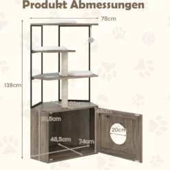 Kratzbaum mit Katzenklo Schrank & Katzenloch & Matten Katzenschrank für Katzentoilette Katzenmöbel