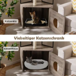 Kratzbaum mit Katzenklo Schrank & Katzenloch & Matten Katzenschrank für Katzentoilette Katzenmöbel