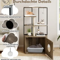 Kratzbaum mit Katzenklo Schrank & Katzenloch & Matten Katzenschrank für Katzentoilette Katzenmöbel