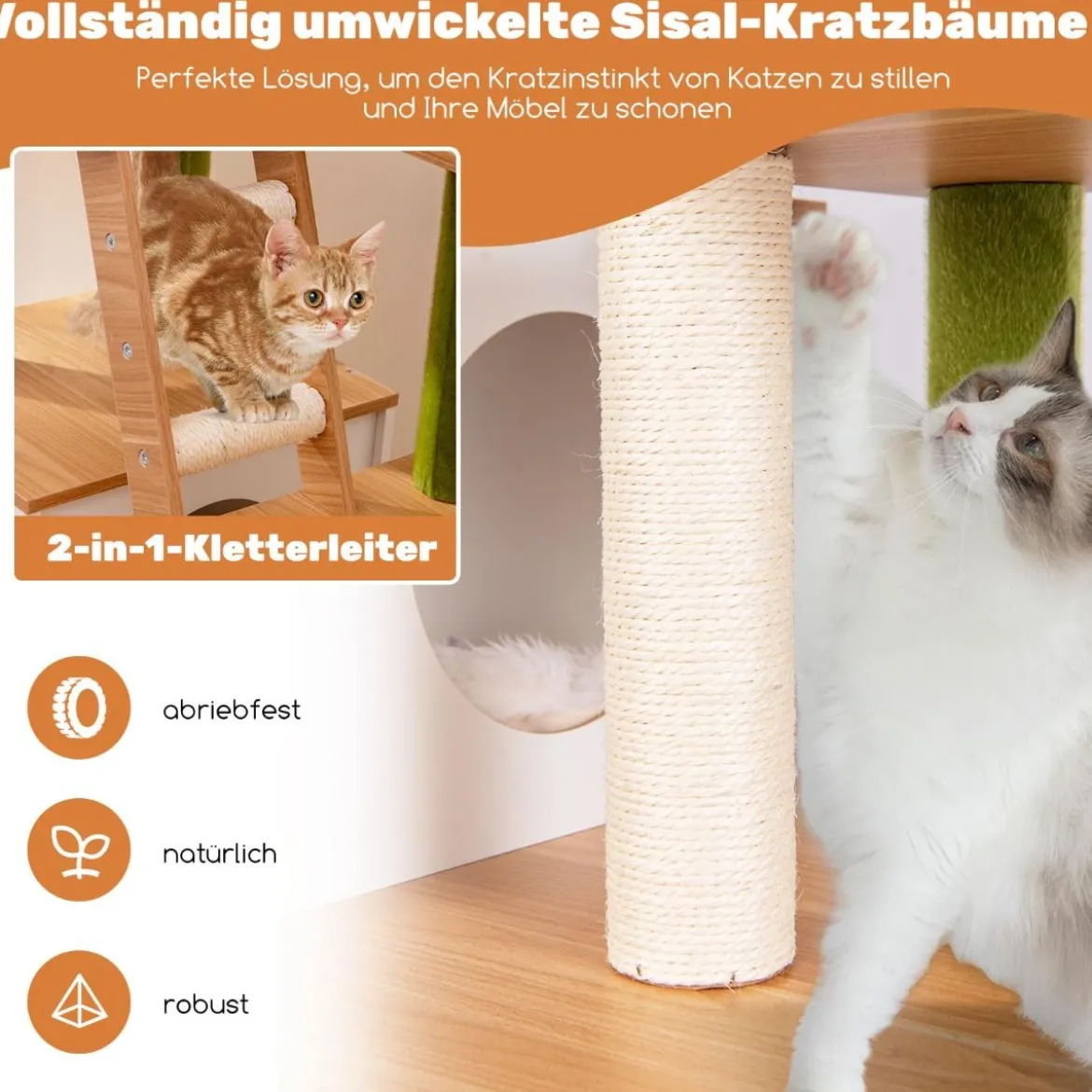 Kratzbaum mit Katzenschrank & Höhle & Kratzbrett & Kunstpflanze Katzenbaum Katzenhaus