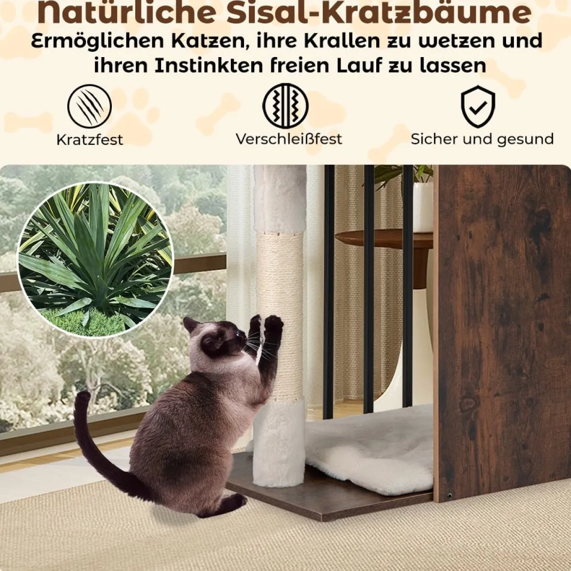 Kratzbaum mit Kratzsäulen & 4 Plattformen & Bällen & Abnehmbaren Kissens Katzenbaum 112 cm