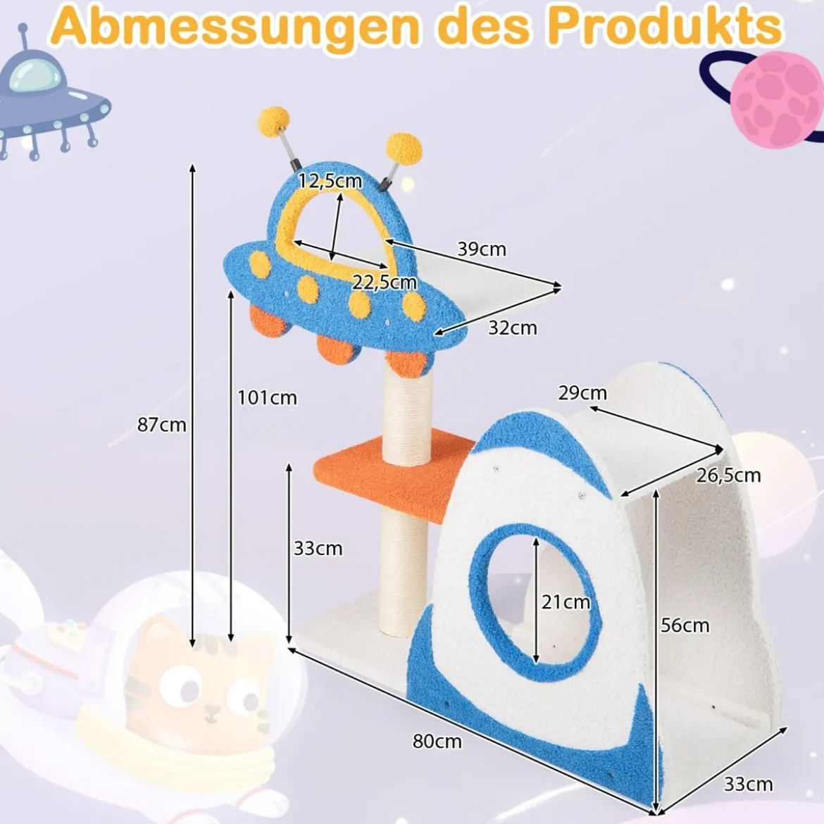 Kratzbaum mit UFO-Plattform & Sisal-Kratzsäulen Katzenkratzbaum Katzenbaum Kletterbaum