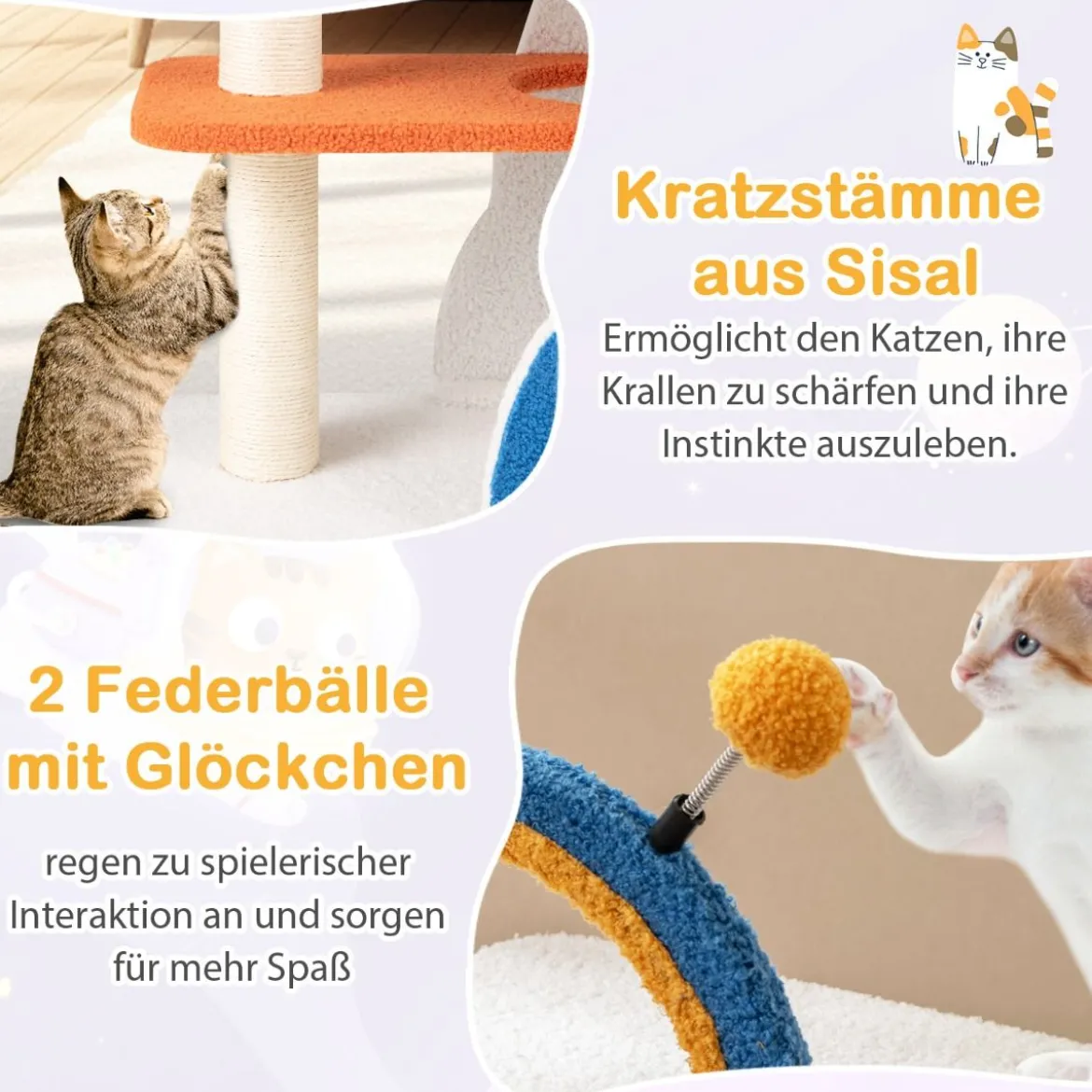 Kratzbaum mit UFO-Plattform & Sisal-Kratzsäulen Katzenkratzbaum Katzenbaum Kletterbaum