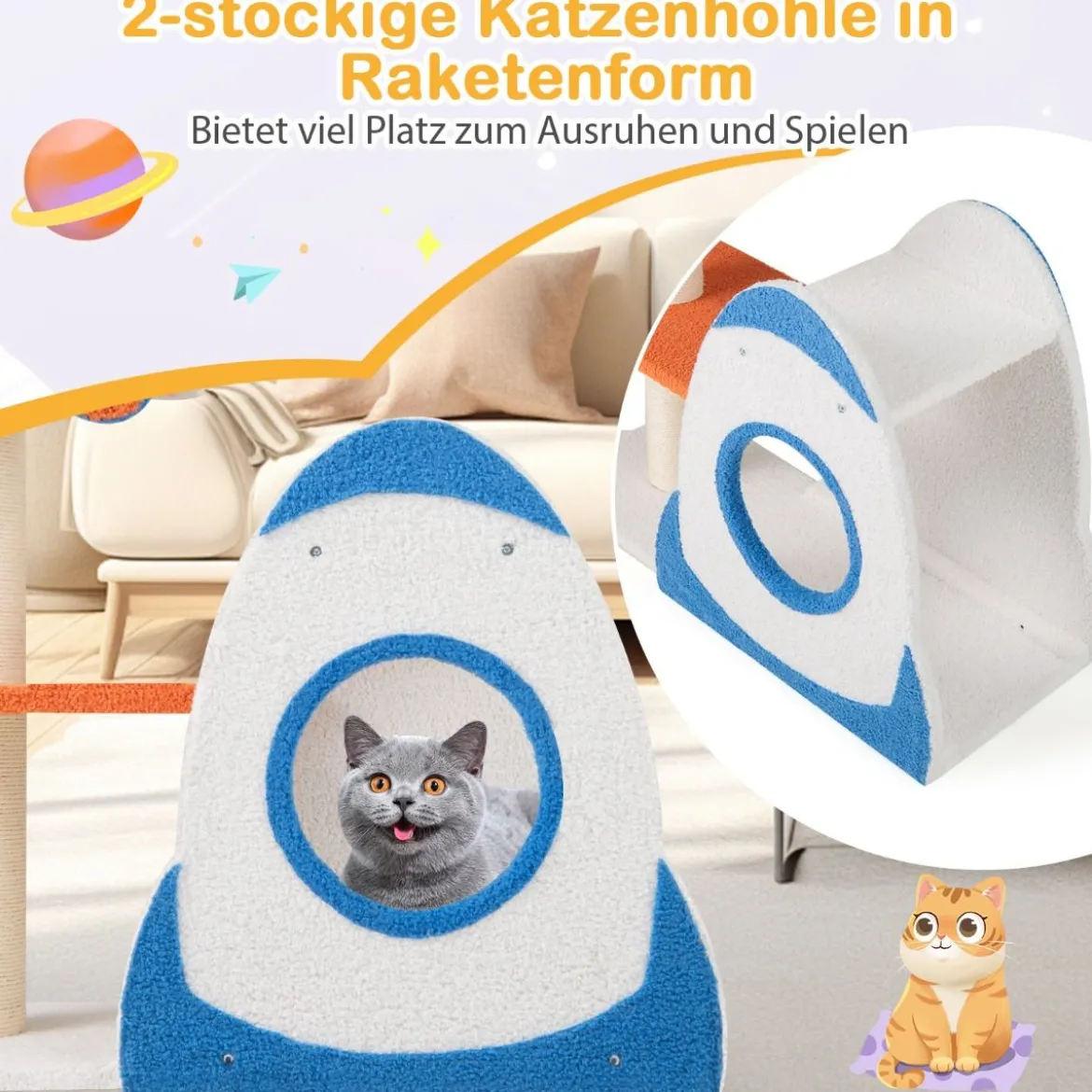 Kratzbaum mit UFO-Plattform & Sisal-Kratzsäulen Katzenkratzbaum Katzenbaum Kletterbaum