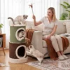 Kratztonne 3 Ebenen Ø 41 cm 85 cm Hoch Katzentonne mit 2 Höhlen Liegefläche & Runder Sockel