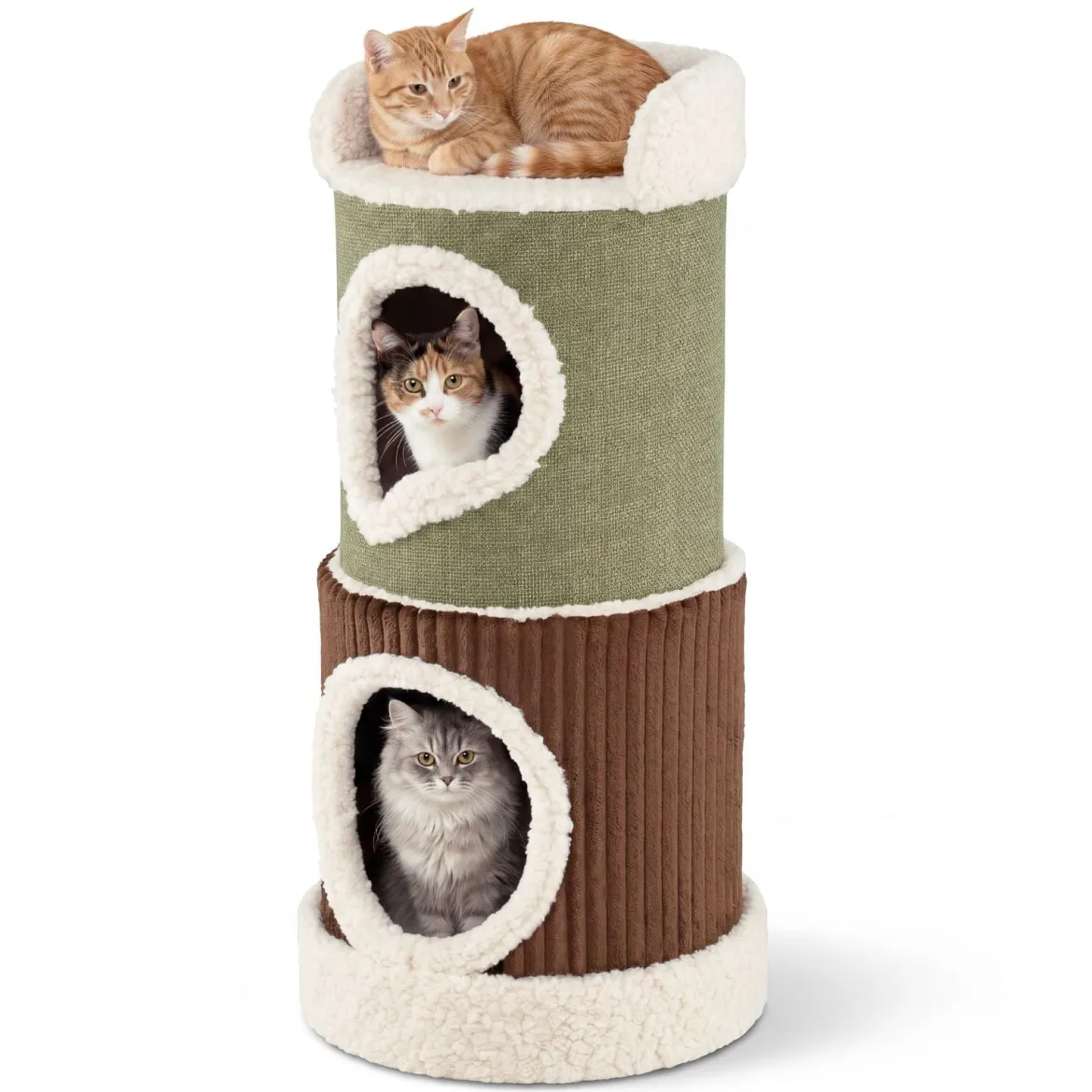 Kratztonne 3 Ebenen Ø 41 cm 85 cm Hoch Katzentonne mit 2 Höhlen Liegefläche & Runder Sockel