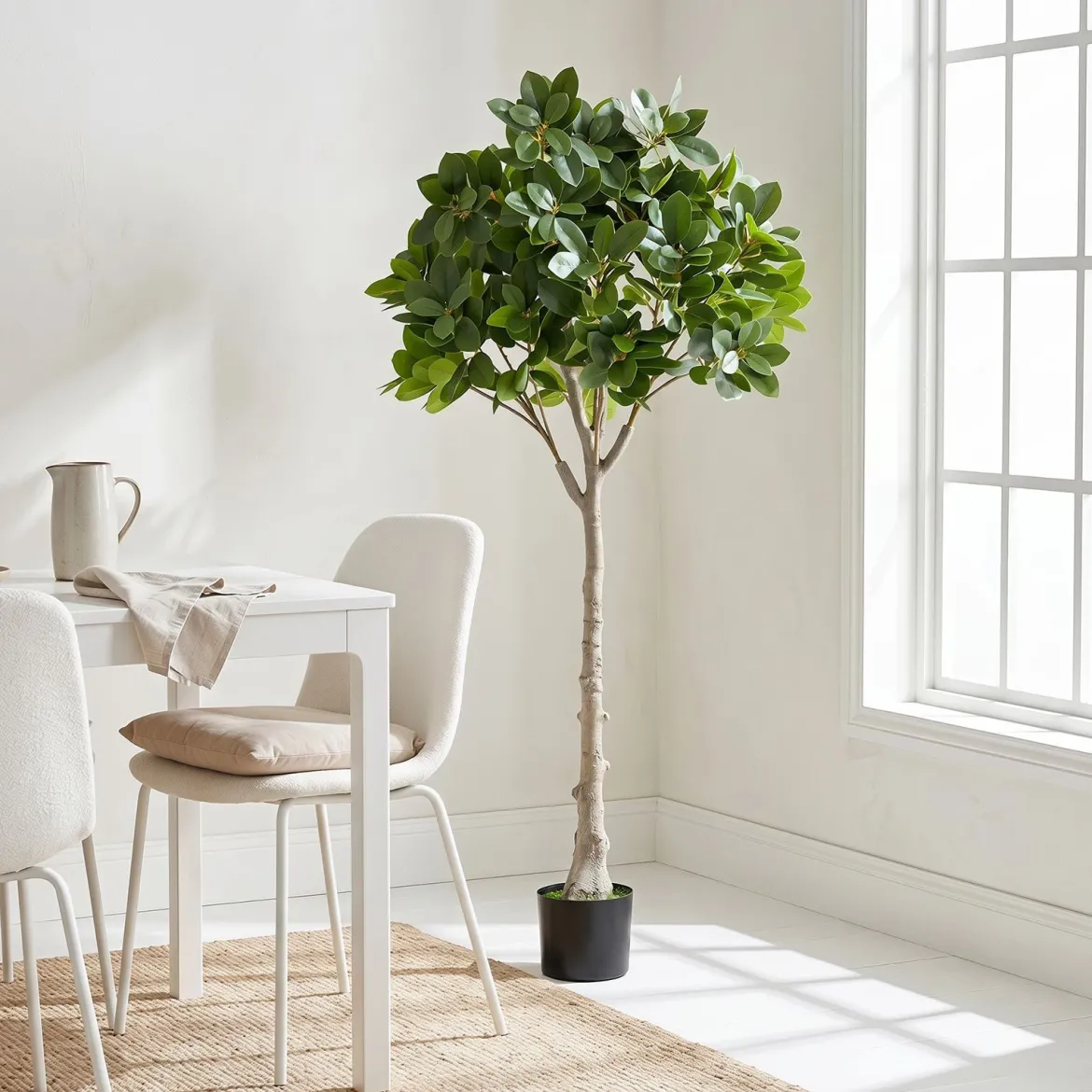 Kunstbaum Realistische Kunstpflanze mit 25 Üppige Zweigen & Stabiler Zementtopf 140 cm