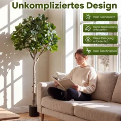 Kunstbaum Realistische Kunstpflanze mit 25 Üppige Zweigen & Stabiler Zementtopf 140 cm
