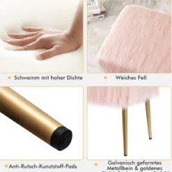 Kunstfell Schminkhocker Ottomane Sitzbank mit goldenen Beinen Sitzhocker Rosa 91 x 35,5 cm