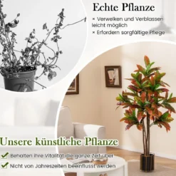 Kunstpflanze 150cm Künstliche Pflanze Kroton Palmenbaum mit bunten Blättern