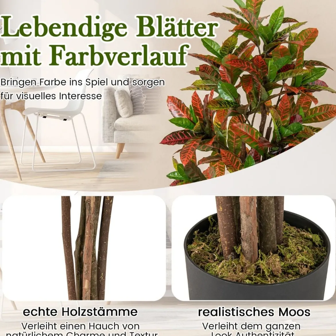 Kunstpflanze 150cm Künstliche Pflanze Kroton Palmenbaum mit bunten Blättern