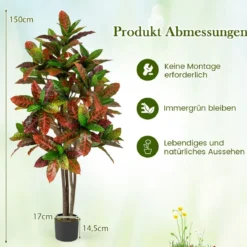 Kunstpflanze 150cm Künstliche Pflanze Kroton Palmenbaum mit bunten Blättern
