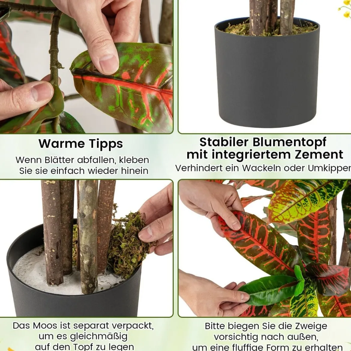 Kunstpflanze 150cm Künstliche Pflanze Kroton Palmenbaum mit bunten Blättern