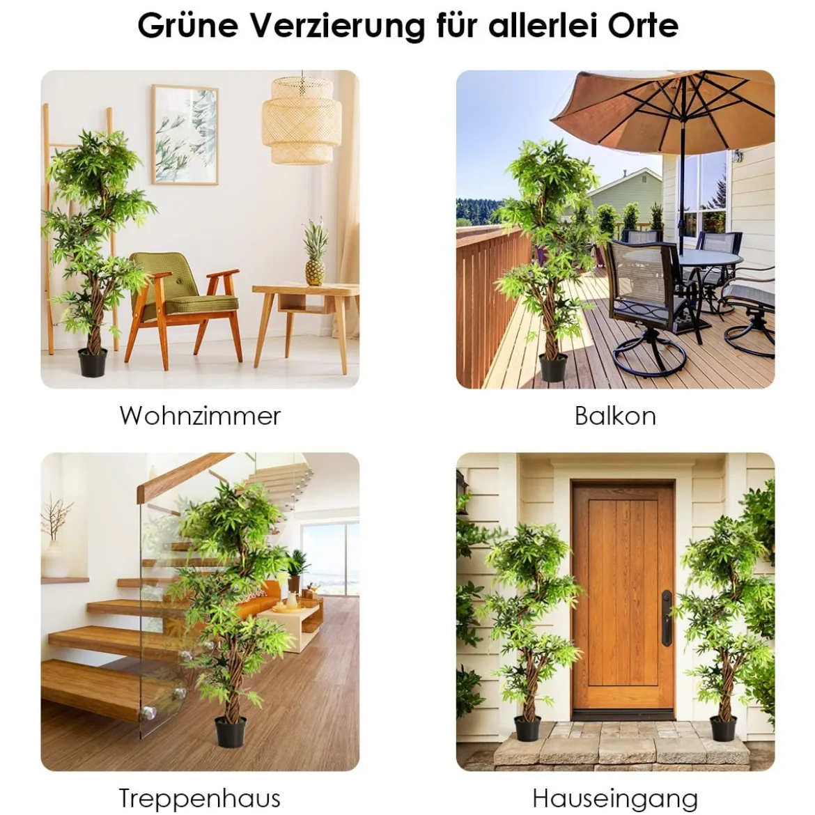 Kunstpflanze Künstliche Deko-Pflanze Zimmerpflanze mit Echtholzstamm Grün 160 x 19 x 19 cm