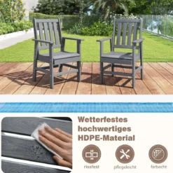 Kunststoff Gartenstuhl Wetterfester Balkonstuhl Gartensessel in Holzoptik Grau