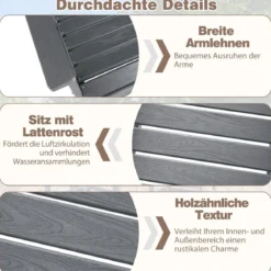 Kunststoff Gartenstuhl Wetterfester Balkonstuhl Gartensessel in Holzoptik Grau