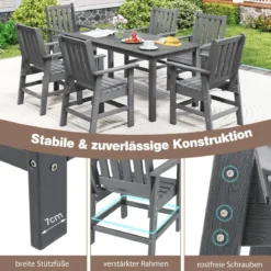 Kunststoff Gartenstuhl Wetterfester Balkonstuhl Gartensessel in Holzoptik Grau