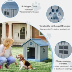Kunststoff-Hundehütte für kleine und mittelgroße Hunde wasserfest und isoliert Indoor- und Outdoor-Hundehütte Blau
