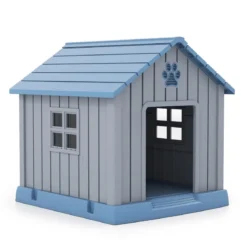 Kunststoff-Hundehütte für kleine und mittelgroße Hunde wasserfest und isoliert Indoor- und Outdoor-Hundehütte Blau
