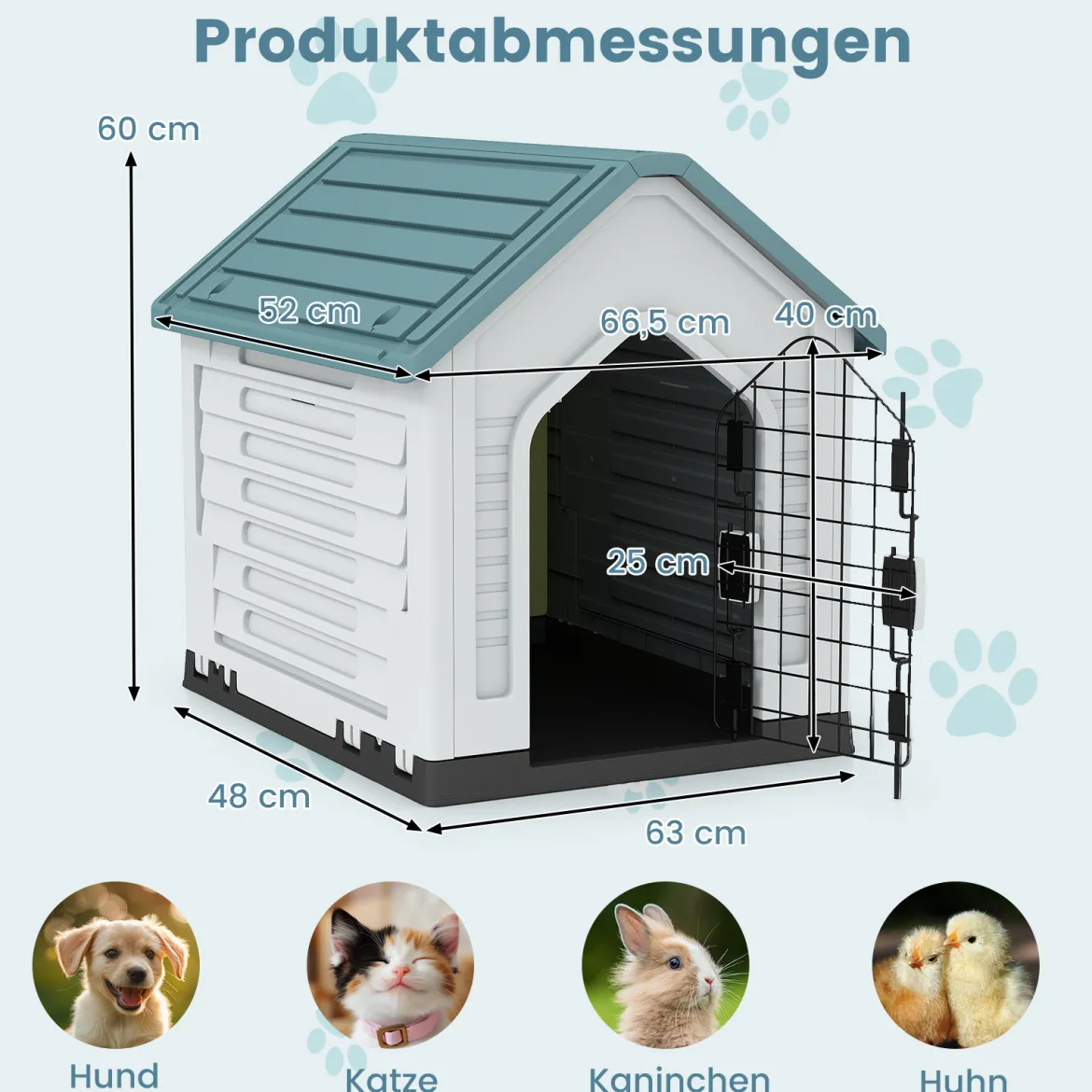 Kunststoff-Hundehütte Tierunterkunft mit abschließbarer Metalltür Belüftungsschlitzen & geneigtem Dach