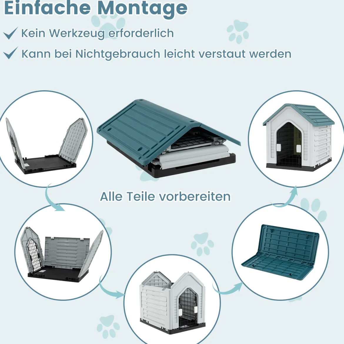 Kunststoff-Hundehütte Tierunterkunft mit abschließbarer Metalltür Belüftungsschlitzen & geneigtem Dach