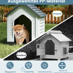Kunststoff-Hundehütte Tierunterkunft mit abschließbarer Metalltür Belüftungsschlitzen & geneigtem Dach