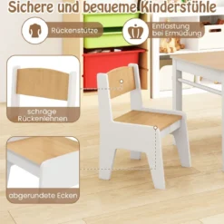 Kunsttisch- und Stuhlset für Kinder Zeichentisch mit 2 Stühlen Papierrolle und Papierrollenhalter Grau/Natur/Weiß