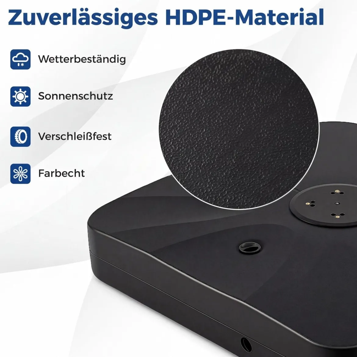 Kurbelschirmständer mit Rollen HDPE 105cm quadratisch füllbar für Garten Terrasse Poolbereich Schwarz