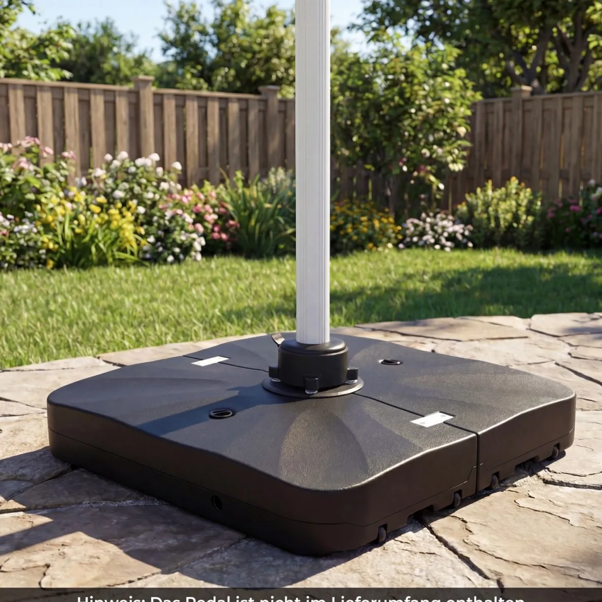 Kurbelschirmständer mit Rollen HDPE 105cm quadratisch füllbar für Garten Terrasse Poolbereich Schwarz