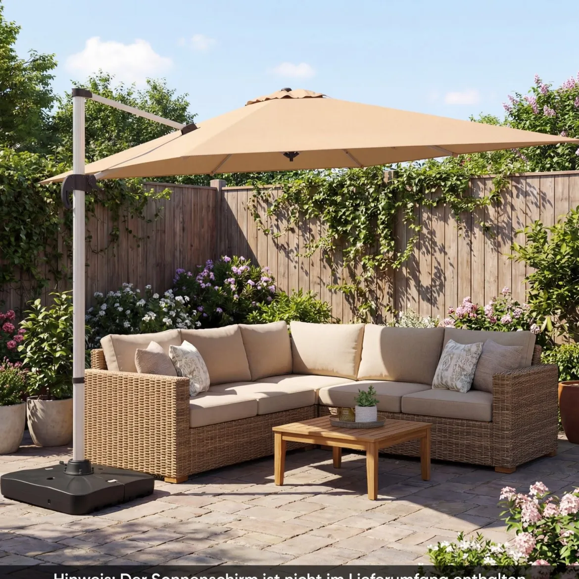 Kurbelschirmständer mit Rollen HDPE 105cm quadratisch füllbar für Garten Terrasse Poolbereich Schwarz