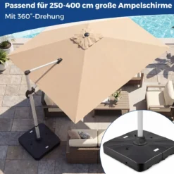 Kurbelschirmständer mit Rollen HDPE 105cm quadratisch füllbar für Garten Terrasse Poolbereich Schwarz