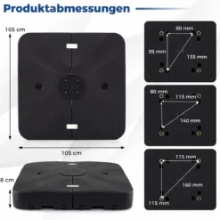 Kurbelschirmständer mit Rollen HDPE 105cm quadratisch füllbar für Garten Terrasse Poolbereich Schwarz