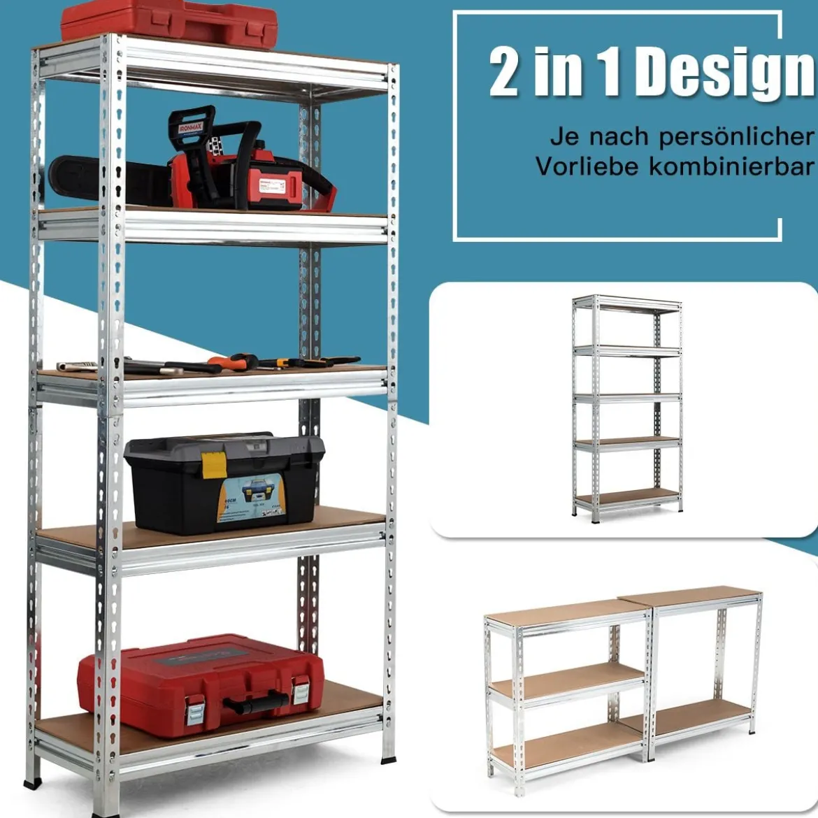 Lagerregal mit 5 Verstellbare Ablagen Schwerlastregal bis 500 kg Belastbar 150 x 75 x 30 cm