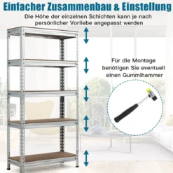 Lagerregal mit 5 Verstellbare Ablagen Schwerlastregal bis 500 kg Belastbar 150 x 75 x 30 cm