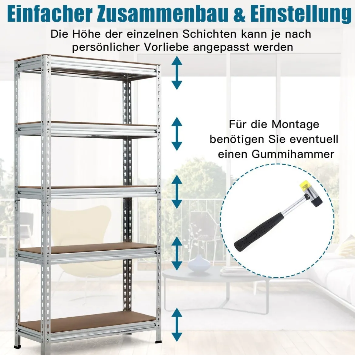 Lagerregal mit 5 Verstellbare Ablagen Schwerlastregal bis 500 kg Belastbar 150 x 75 x 30 cm