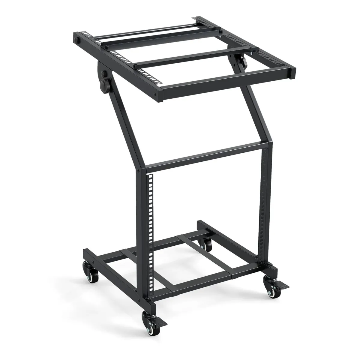 2-lagiges Professionelles Audio Rack mit Verstellbaren Querstreben & Abschließbaren Rollen Audioständer