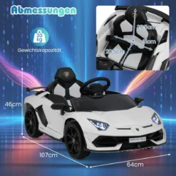 Lamborghini Elektroauto für Kinder Kinderfahrzeug mit 2,4G Fernbedienung & LED Scheinwerfer Elektrofahrzeug Weiß