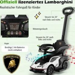 Lamborghini Rutschauto Rutschfahrzeug mit Schiebstange & Stauraum Schiebeauto mit Lenkrad Weiß