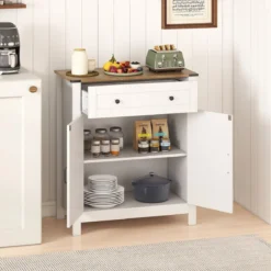 Landhaus-Sideboard mit Türen & Schublade & verstellbarem Regal Buffetschrank Küchenschrank