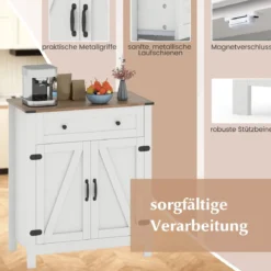 Landhaus-Sideboard mit Türen & Schublade & verstellbarem Regal Buffetschrank Küchenschrank