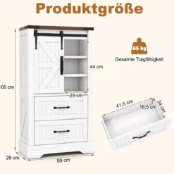 Landhausstil Badezimmer Bodenschrank Aufbewahrungsschrank mit verschiebbarer Scheunentür verstellbare Regale Weiß