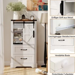 Landhausstil Badezimmer Bodenschrank Aufbewahrungsschrank mit verschiebbarer Scheunentür verstellbare Regale Weiß