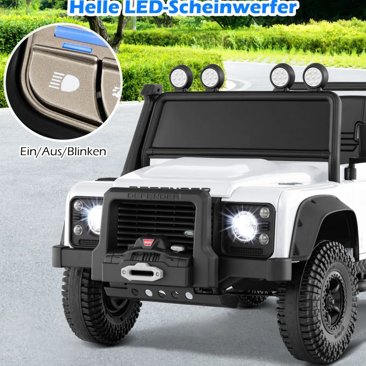 Land Rover Defender Elektroauto Kinder Elektrofahrzeug mit Eltern-Fernbedienung Weiß
